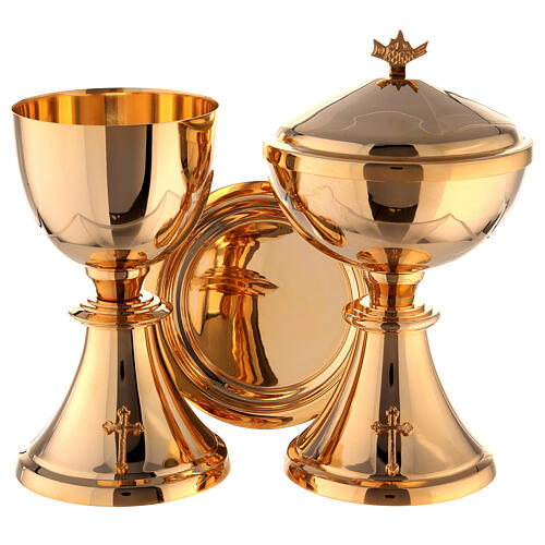 Chalice ciborium and paten with applied cross of gold plated brass 1