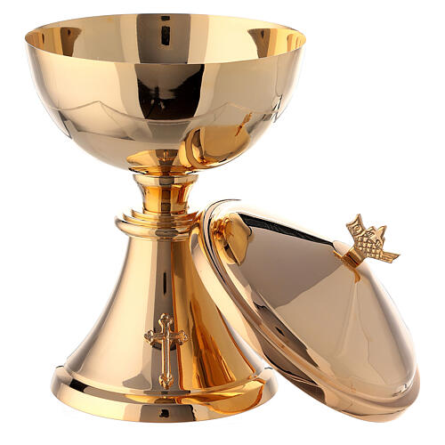 Chalice ciborium and paten with applied cross of gold plated brass 14