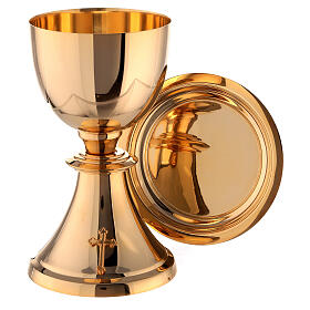 Chalice, ciborium and paten attached cross gold plated brass