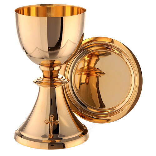 Chalice, ciborium and paten attached cross gold plated brass 2