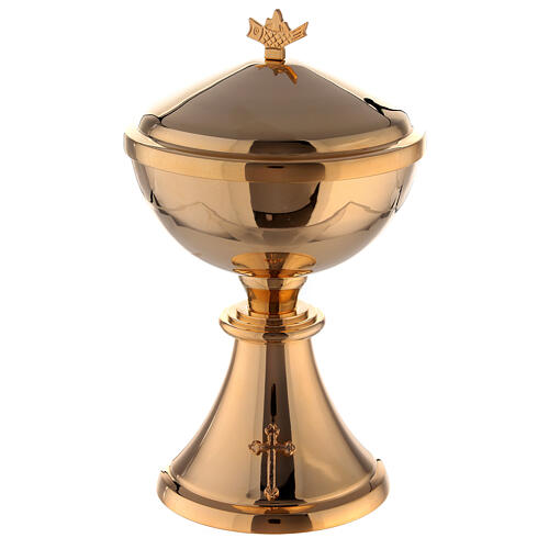 Chalice, ciborium and paten attached cross gold plated brass 3