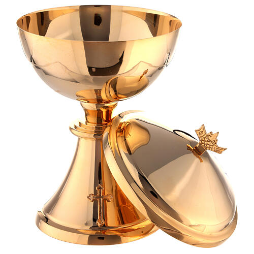 Chalice, ciborium and paten attached cross gold plated brass 8