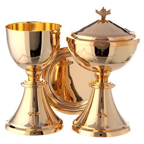 Chalice, ciborium and paten attached cross gold plated brass 9