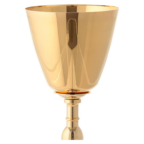 Gold plated brass chalice and ciborium with embossed leaves and grapes 6