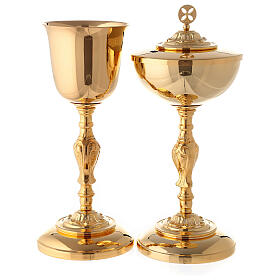 Baroque chalice and ciborium in 24-karat gold plated brass
