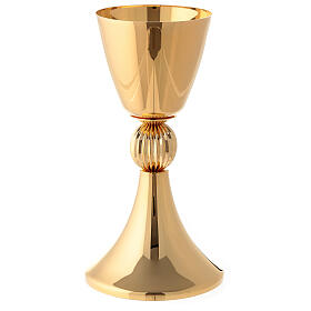 Chalice and ciborium with ribbed node in 24-karat gold plated brass