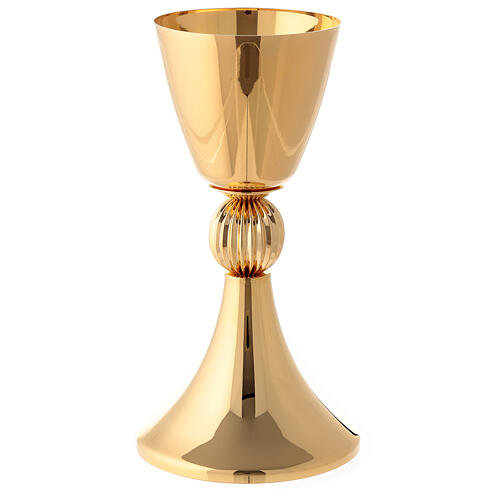 Chalice and ciborium with ribbed node in 24-karat gold plated brass 2