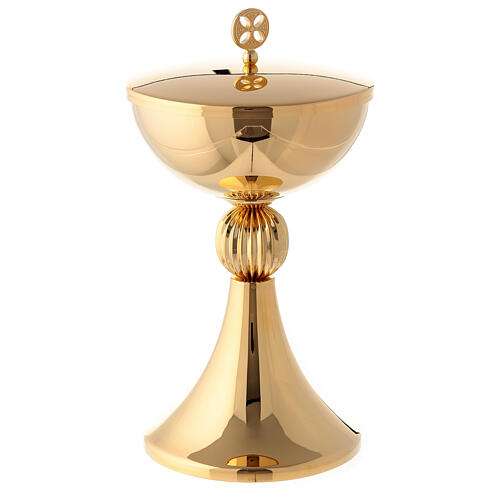 Chalice and ciborium with ribbed node in 24-karat gold plated brass 3