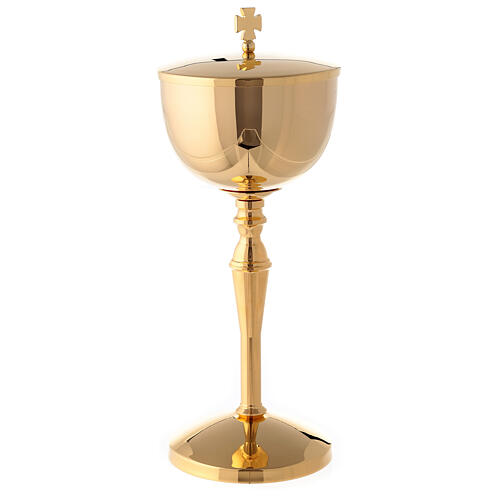 Gold plated brass chalice and ciborium with casted column-shaped node 3