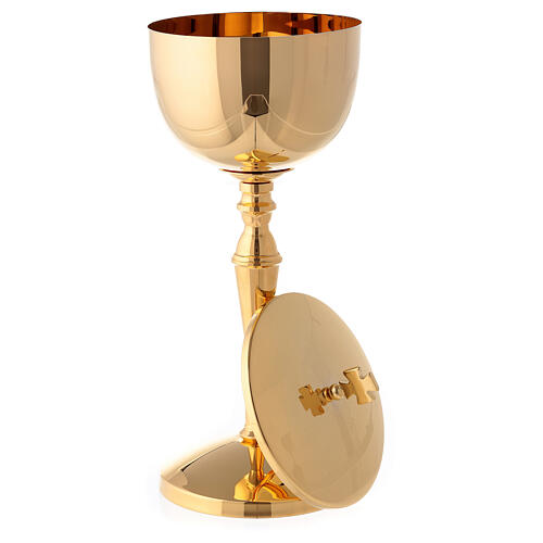 Gold plated brass chalice and ciborium with casted column-shaped node 5