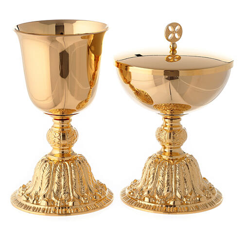 Chalice and pyx made of brass with 24-carat gold plating with Baroque decoration 1