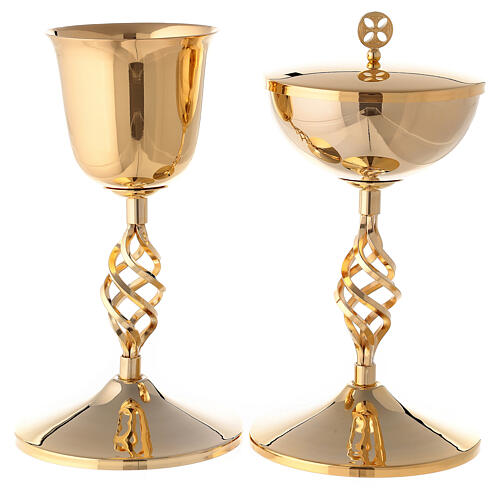 Gold plated brass chalice and ciborium with elliptical node 1