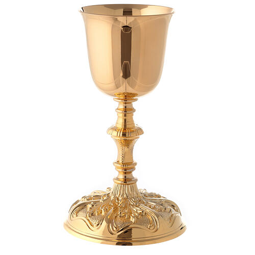 Chalice and pyx made of brass with 24-carat gold plating with Rococo decorations 2