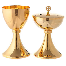 Chalice and pyx made of brass with 24-carat gold plating with striped decorations