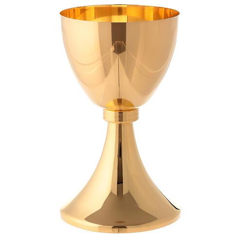Gold plated chalice and ciborium with striped engraved node in brass 2