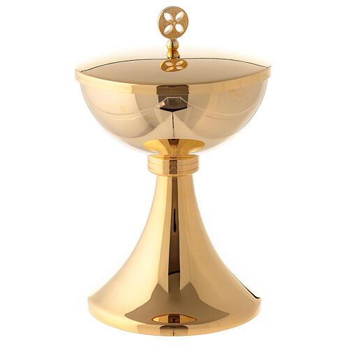 Gold plated chalice and ciborium with striped engraved node in brass 3