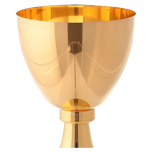 Gold plated chalice and ciborium with striped engraved node in brass 4