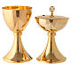 Gold plated chalice and ciborium with striped engraved node in brass s1