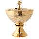 Short pyx made of brass with 24-carat gold plating and red stones s1