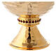 Short pyx made of brass with 24-carat gold plating and red stones s2