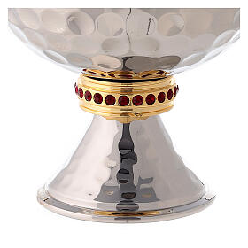 Short pyx made of silver brass with 24-carat gold plating and red stones