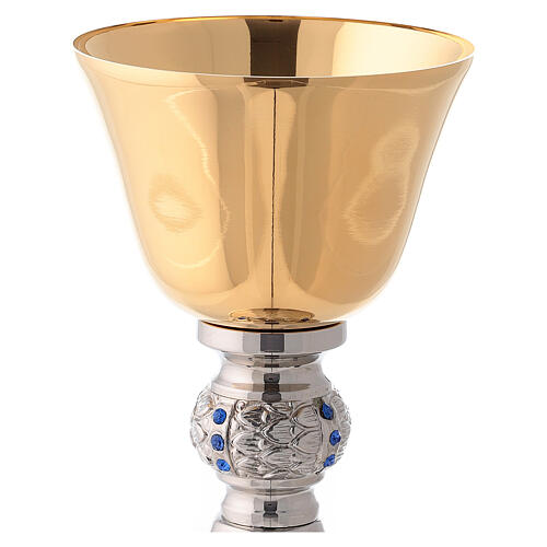 Chalice and pyx with hammered silver base and cast knot decorated with blue stones 4
