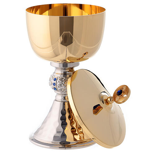 Chalice and ciborium with hammered silver plated base 5