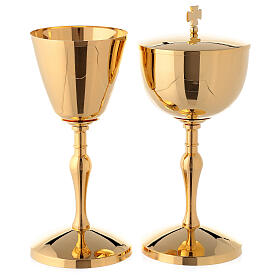 Calice e pisside in ottone dorato lucido
