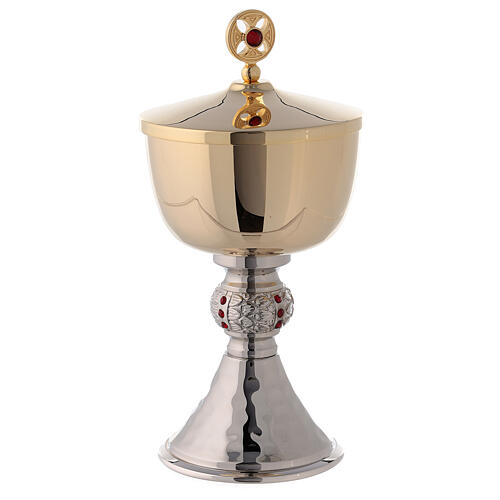 Chalice and pyx with hammered base and knot with red stones 3