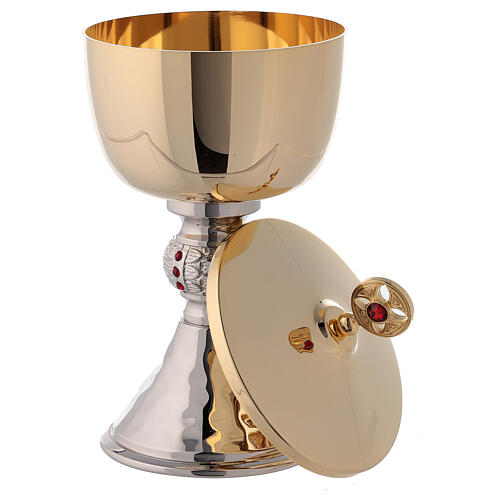 Chalice and pyx with hammered base and knot with red stones 5