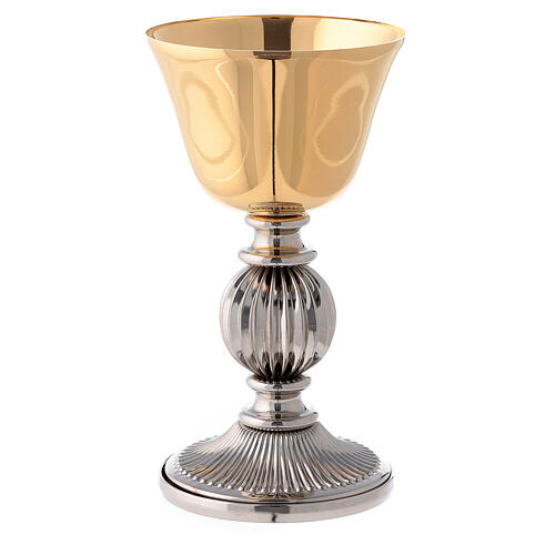 Chalice and pyx in gold and silver plated brass with striped base 2