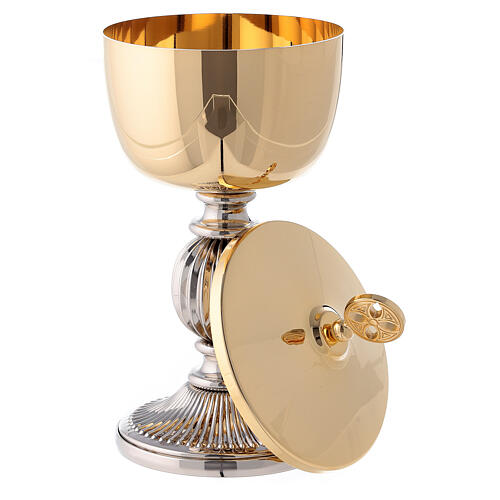 Chalice and pyx in gold and silver plated brass with striped base 5