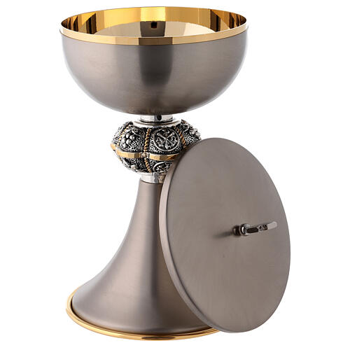 Chalice and pyx in golden brass covered with matt grey paint 6