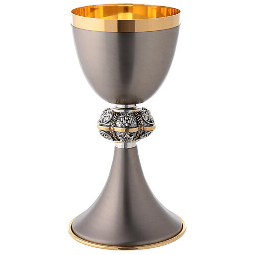 Mat gray coated chalice and ciborium made of brass 2
