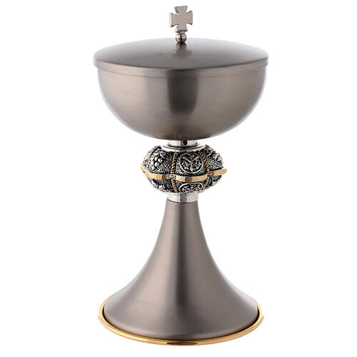 Mat gray coated chalice and ciborium made of brass 3