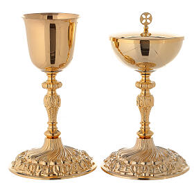Baroque casted chalice and ciborium in gold plated brass