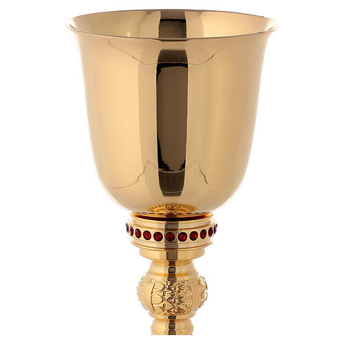 Brass chalice and pyx with red stones 4