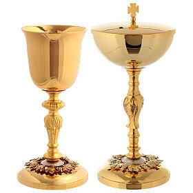 Baroque chalice and ciborium with grapes in brass