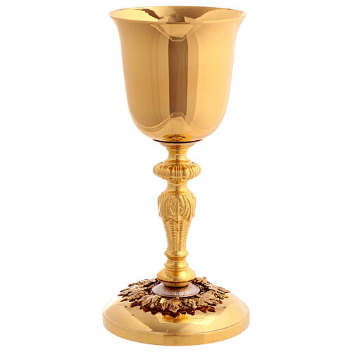 Baroque chalice and ciborium with grapes in brass 3