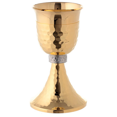 Brass chalice and ciborium with grapes and hammered base 2