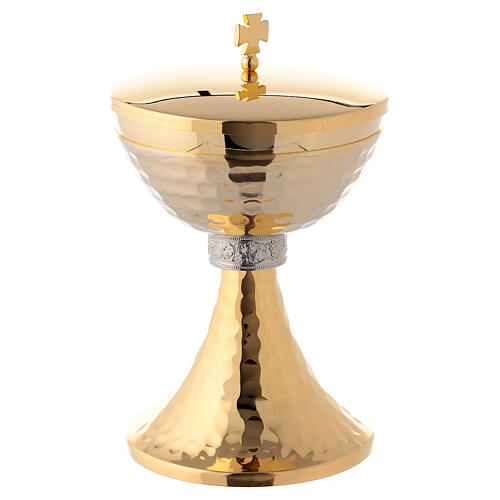 Brass chalice and ciborium with grapes and hammered base 3