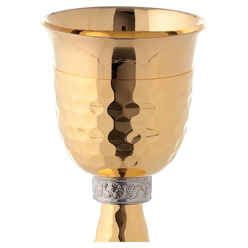 Brass chalice and ciborium with grapes and hammered base 4