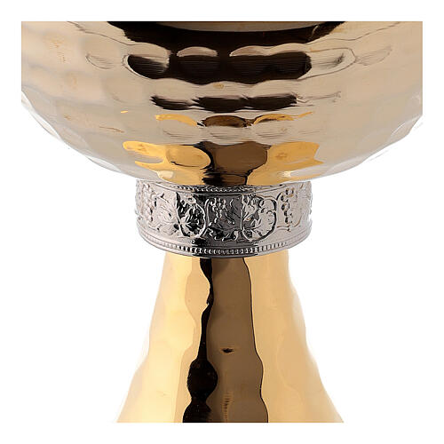 Brass chalice and ciborium with grapes and hammered base 5