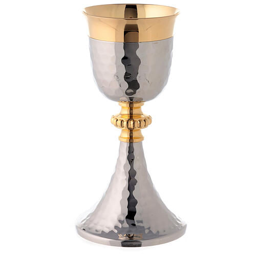 Bicolored hammered chalice and ciborium with node of beads 2