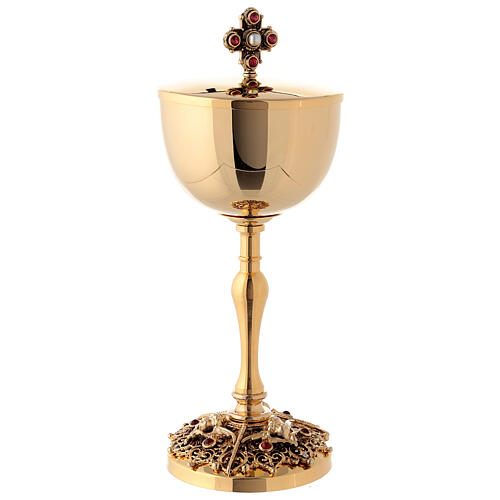 Gold plated brass chalice and ciborium with angels 3