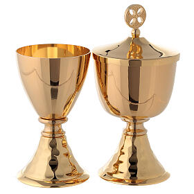 Small chalice and ciborium in brass with hammered base