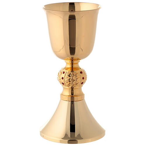 Brass chalice and ciborium with red stones on the node 2