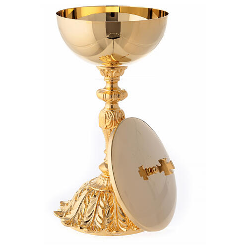 Golden brass chalice and pyx with floral base 5