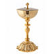 Golden brass chalice and pyx with floral base s4