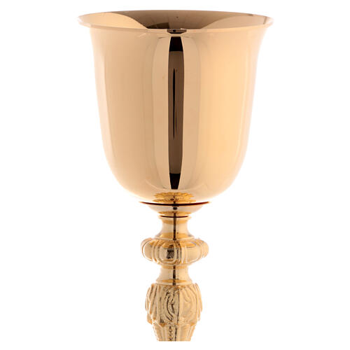 Gold plated brass chalice and ciborium with flower on the base 3